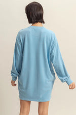 PinkBlush Blue Long Sleeve Oversized Sweatshirt Mini Dress - 