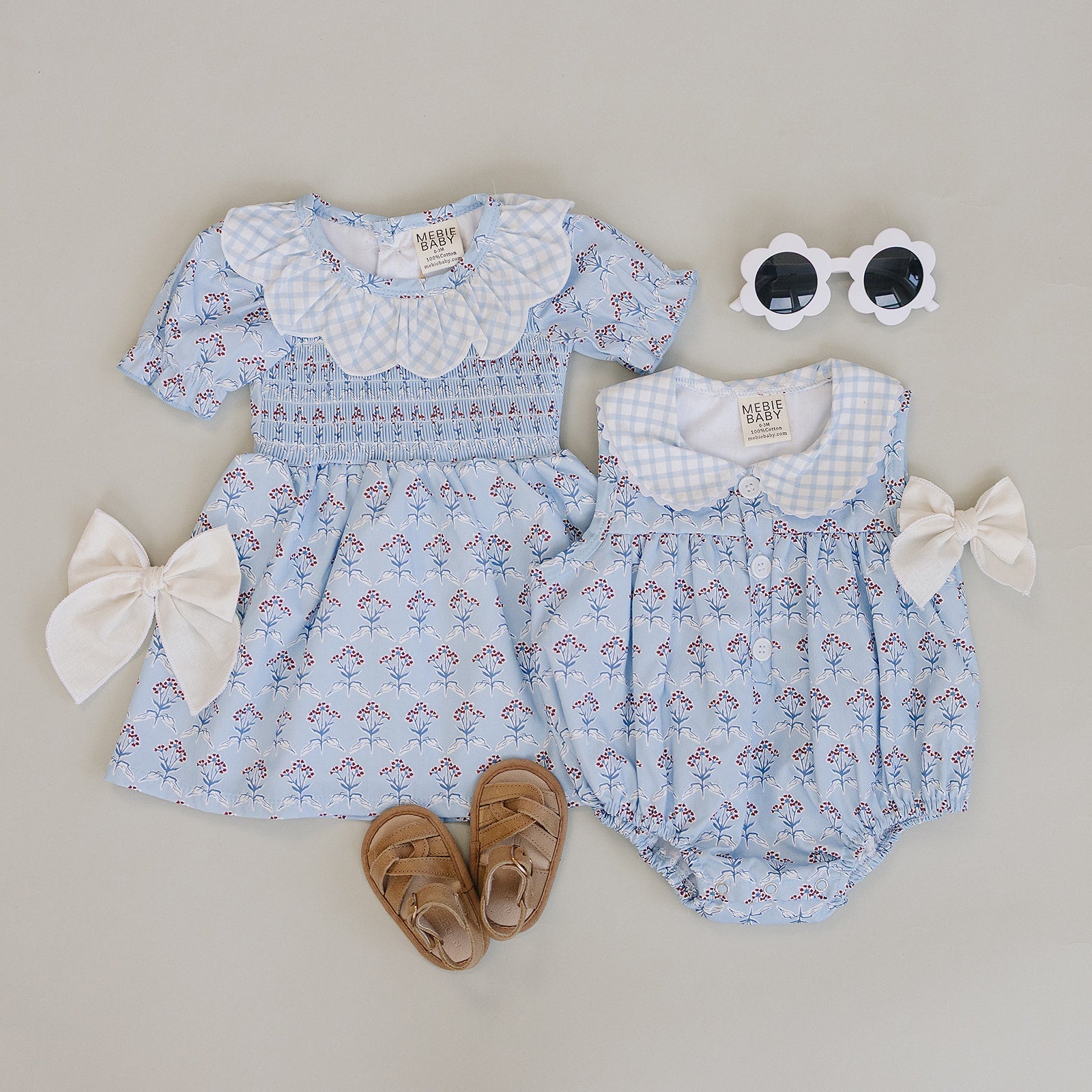 Mebie Baby Blue Meadow Bubble Romper Mebie Baby Soft Fabric For Daily Play - 