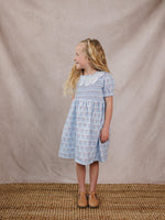 Mebie Baby Blue Meadow Dress For Baby And Toddler With Gingham Collar - 