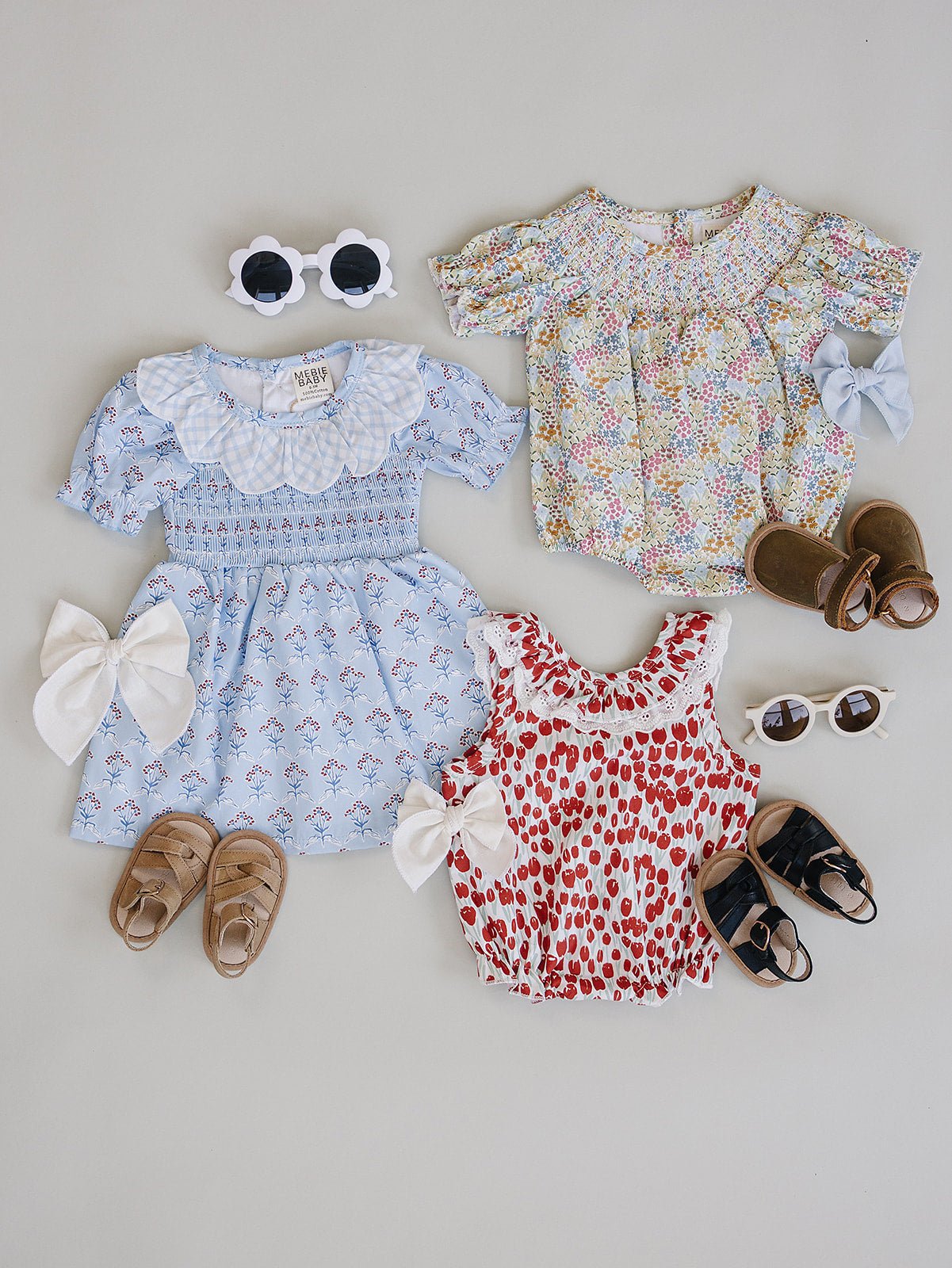 Mebie Baby Blue Meadow Dress For Baby And Toddler With Gingham Collar - 