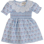 Mebie Baby Blue Meadow Dress For Baby And Toddler With Gingham Collar - 