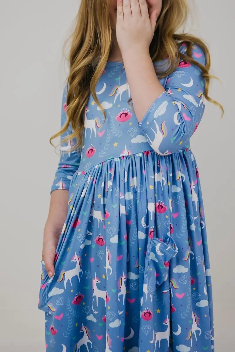 Mila & Rose ® Blue Moon 3/4 Sleeve Pocket Twirl Dress - 