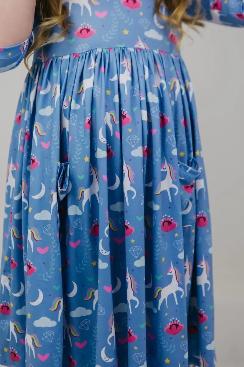 Mila & Rose ® Blue Moon 3/4 Sleeve Pocket Twirl Dress - 