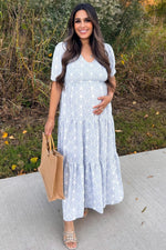 Blue Paisley Print Smocked Tiered Maternity Maxi Dress - Fashion, Day Dress, Textile, One-piece garment, Dress | Everetts Place
