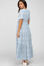 PinkBlush Blue Paisley Print Smocked Tiered Maternity Maxi Dress - 