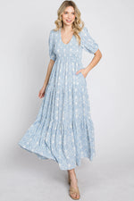 PinkBlush Blue Paisley Print Smocked Tiered Maxi Dress - 