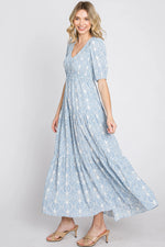 PinkBlush Blue Paisley Print Smocked Tiered Maxi Dress - 
