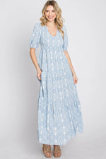 PinkBlush Blue Paisley Print Smocked Tiered Maxi Dress - 