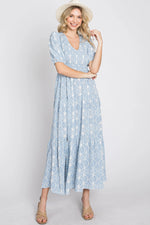 PinkBlush Blue Paisley Print Smocked Tiered Maxi Dress - 