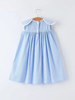 Blue Smocked Peter Pan Collar Bishop Christening Girls Dress Rylee Faith Designs 