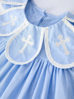 Blue Smocked Peter Pan Collar Bishop Christening Girls Dress Rylee Faith Designs 