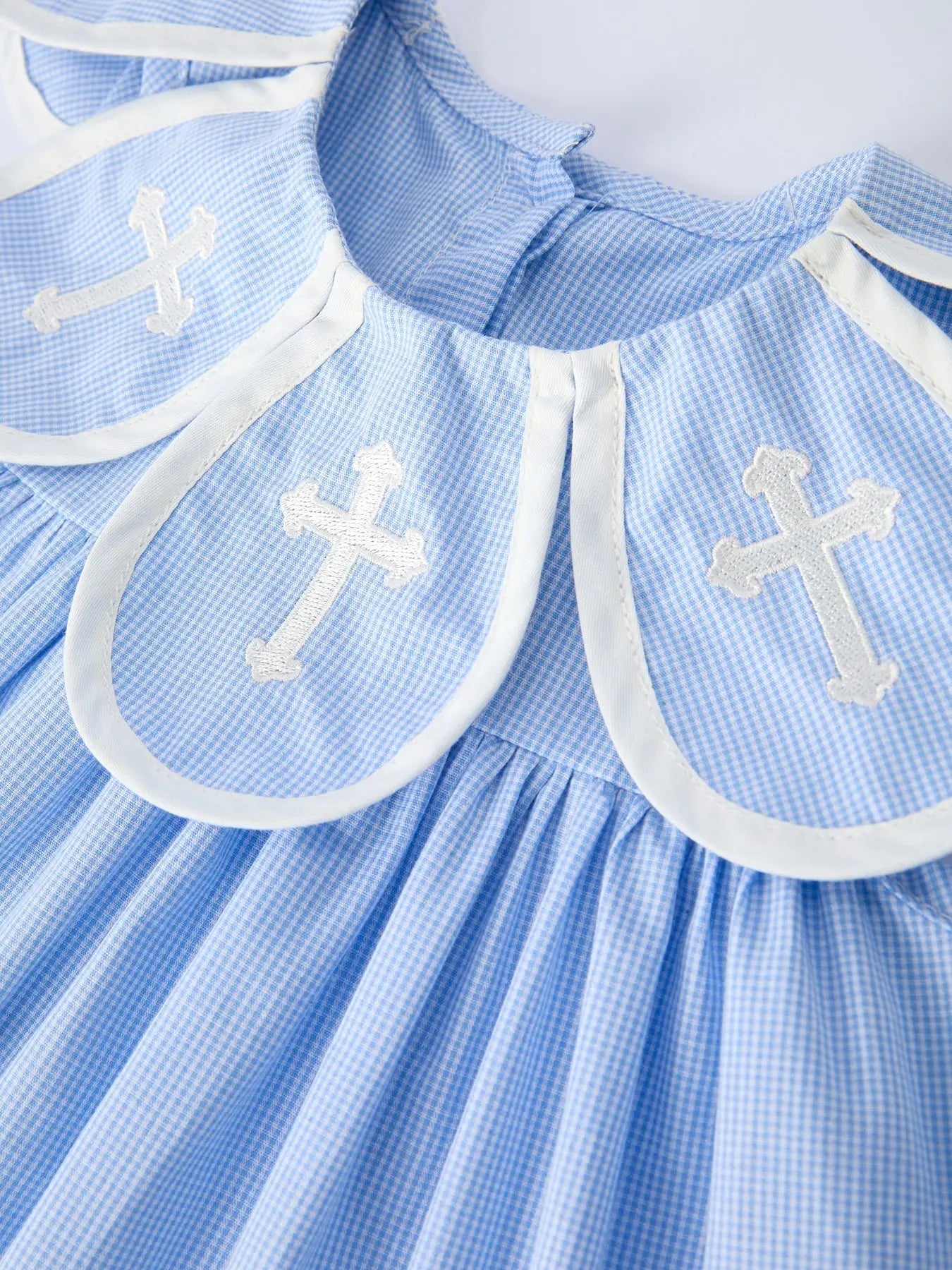 Blue Smocked Peter Pan Collar Bishop Christening Girls Dress Rylee Faith Designs 