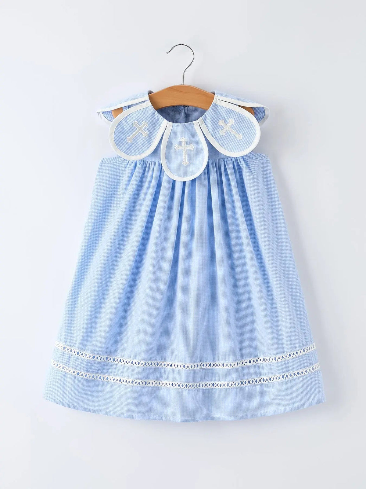 Blue Smocked Peter Pan Collar Bishop Christening Girls Dress Rylee Faith Designs 