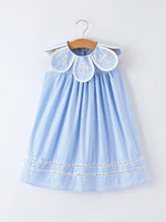 Blue Smocked Peter Pan Collar Bishop Christening Girls Dress Rylee Faith Designs 