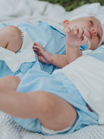 Rylee Faith Designs Blue Petal Peter Pan Collar Christening Baby Girls Bloomer Set