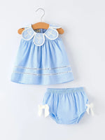 Blue Peter Pan Collar Christening Bloomer Set For Baby Girls Rylee Faith Designs 