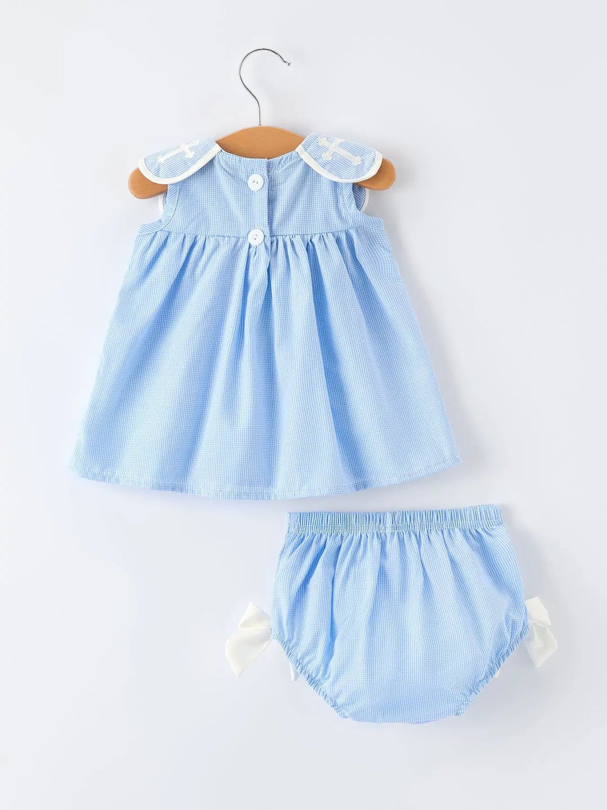 Blue Peter Pan Collar Christening Bloomer Set For Baby Girls Rylee Faith Designs 