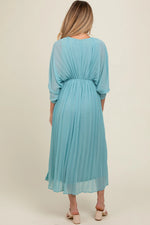 PinkBlush Blue Pleated V Neck Maternity Maxi Dress - 