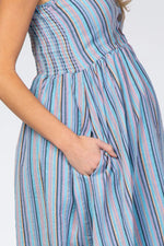PinkBlush Blue Purple Striped Button Front Maternity Midi Dress - 