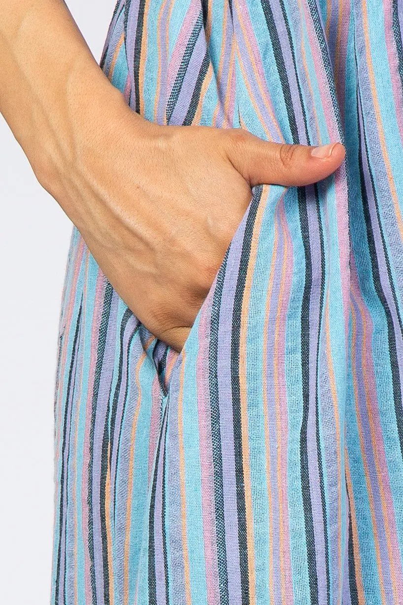 PinkBlush Blue Purple Striped Button Front Midi Dress - 