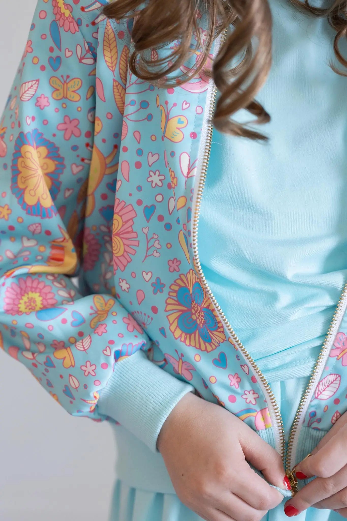 Mila & Rose ® Blue Retro Unicorns Satin Jacket For Girls And Teens - 