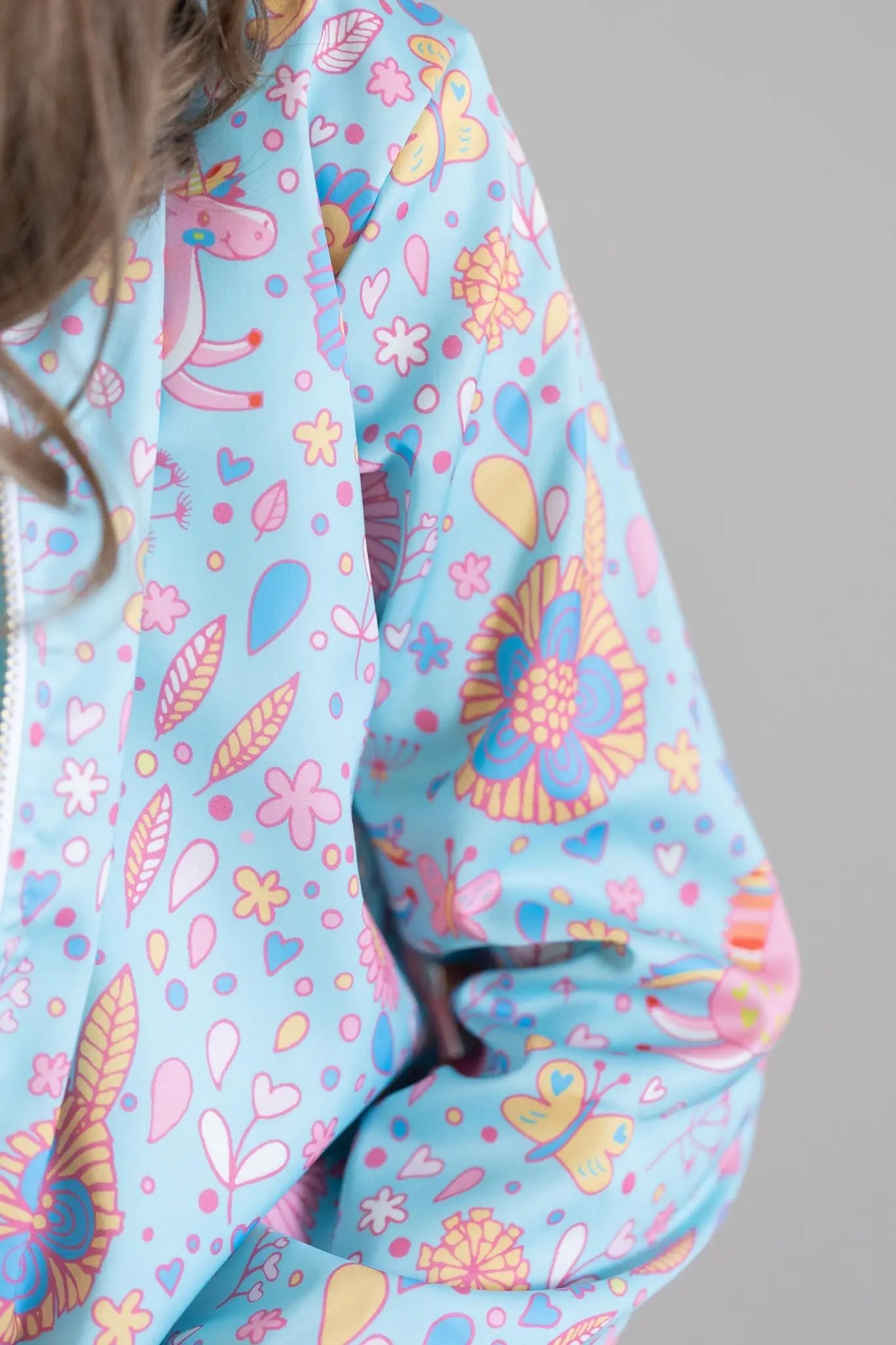 Mila & Rose ® Blue Retro Unicorns Satin Jacket For Girls And Teens - 