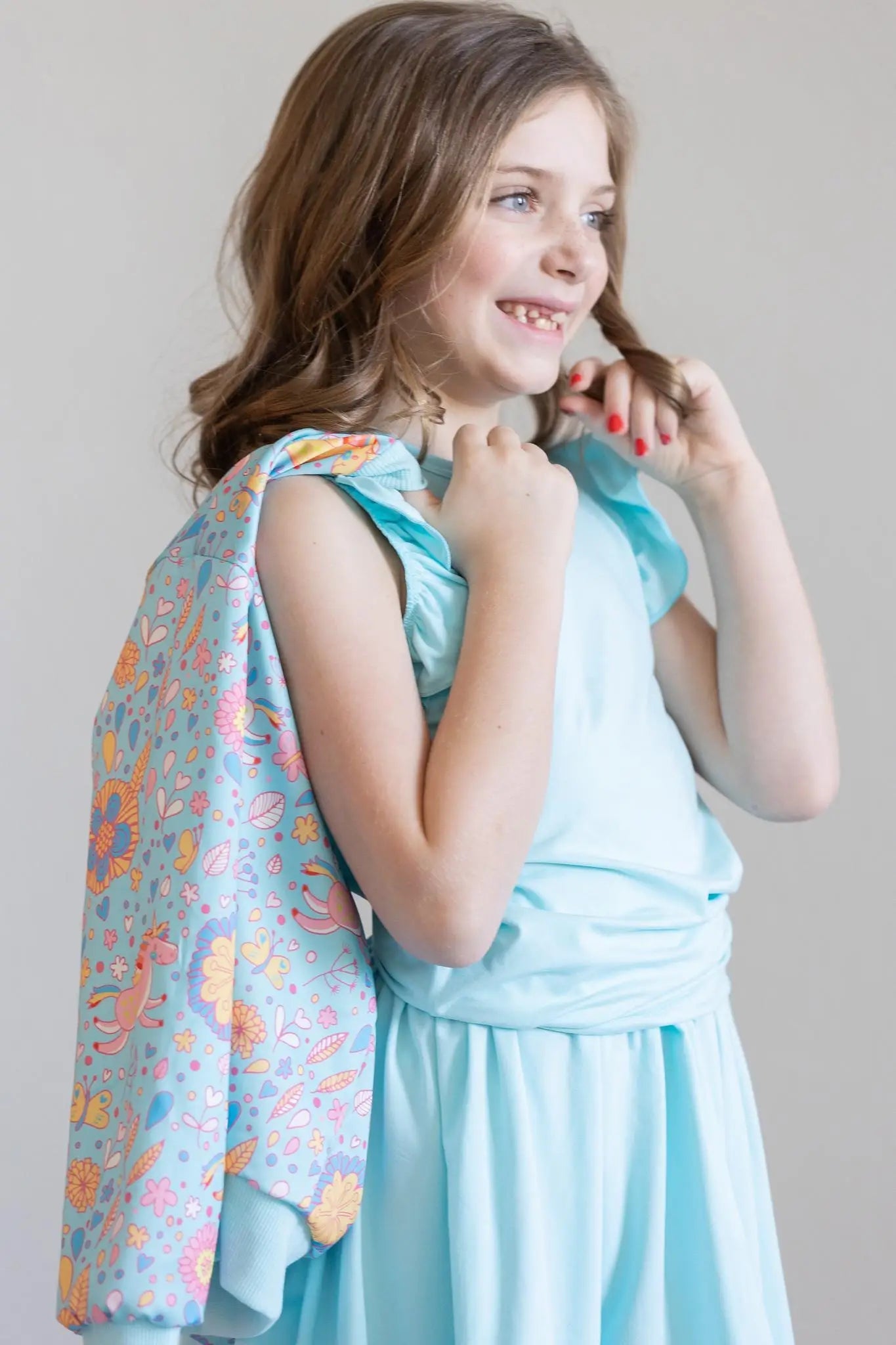 Mila & Rose ® Blue Retro Unicorns Satin Jacket For Girls And Teens - 