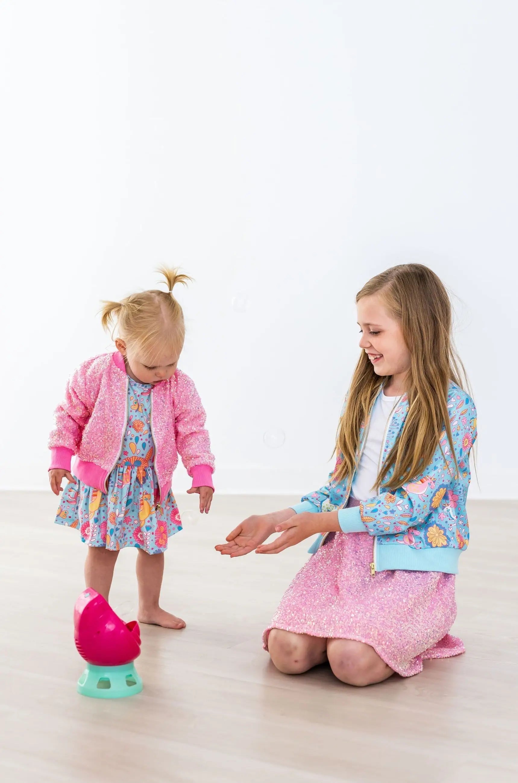 Mila & Rose ® Blue Retro Unicorns Satin Jacket For Girls And Teens - 