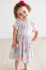 Mila & Rose ® Blue Retro Unicorns S/S Pocket Twirl Dress - 