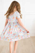 Mila & Rose ® Blue Retro Unicorns S/S Pocket Twirl Dress - 