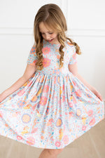 Mila & Rose ® Blue Retro Unicorns S/S Pocket Twirl Dress - 