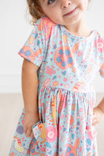 Mila & Rose ® Blue Retro Unicorns S/S Pocket Twirl Dress - 