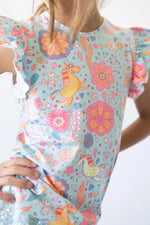 Mila & Rose ® Blue Retro Unicorns S/S Ruffle Tee - 