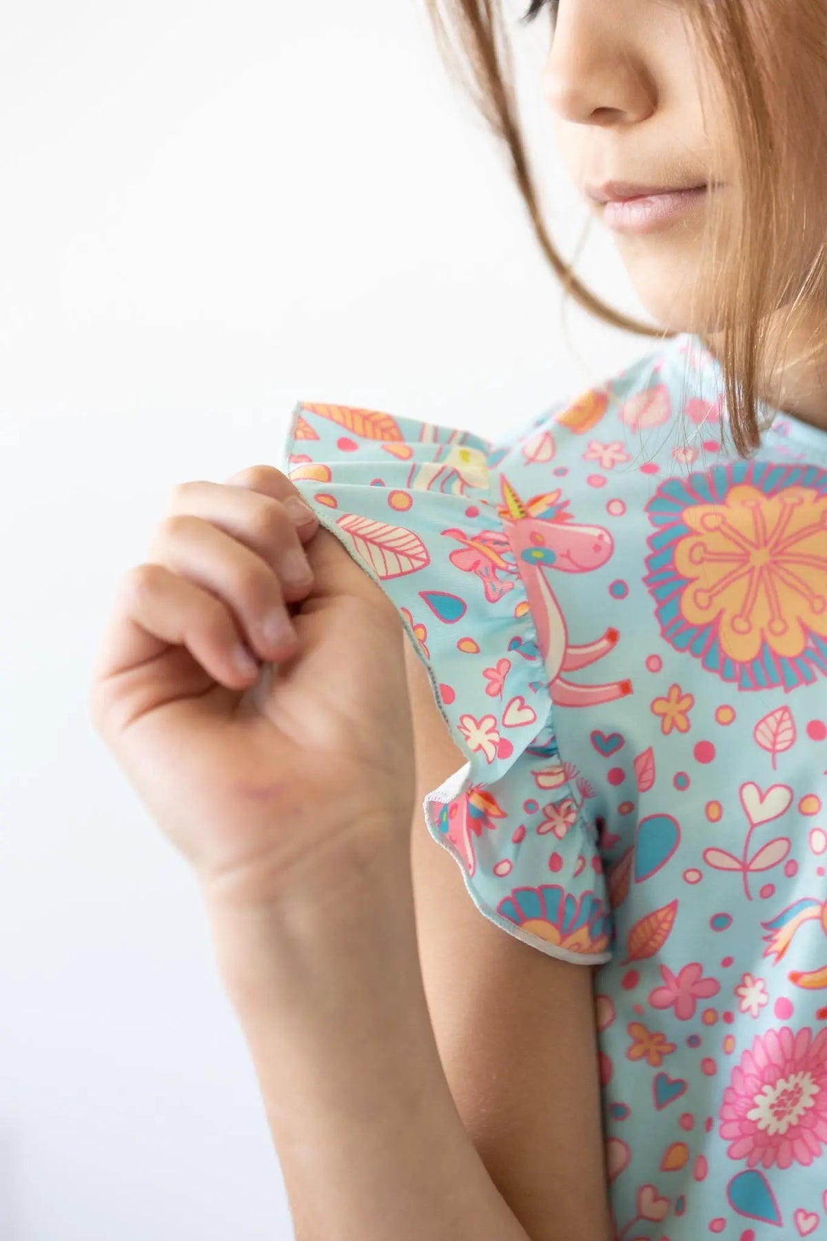 Mila & Rose ® Blue Retro Unicorns S/S Ruffle Tee - 