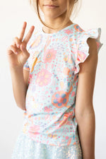 Mila & Rose ® Blue Retro Unicorns S/S Ruffle Tee - 