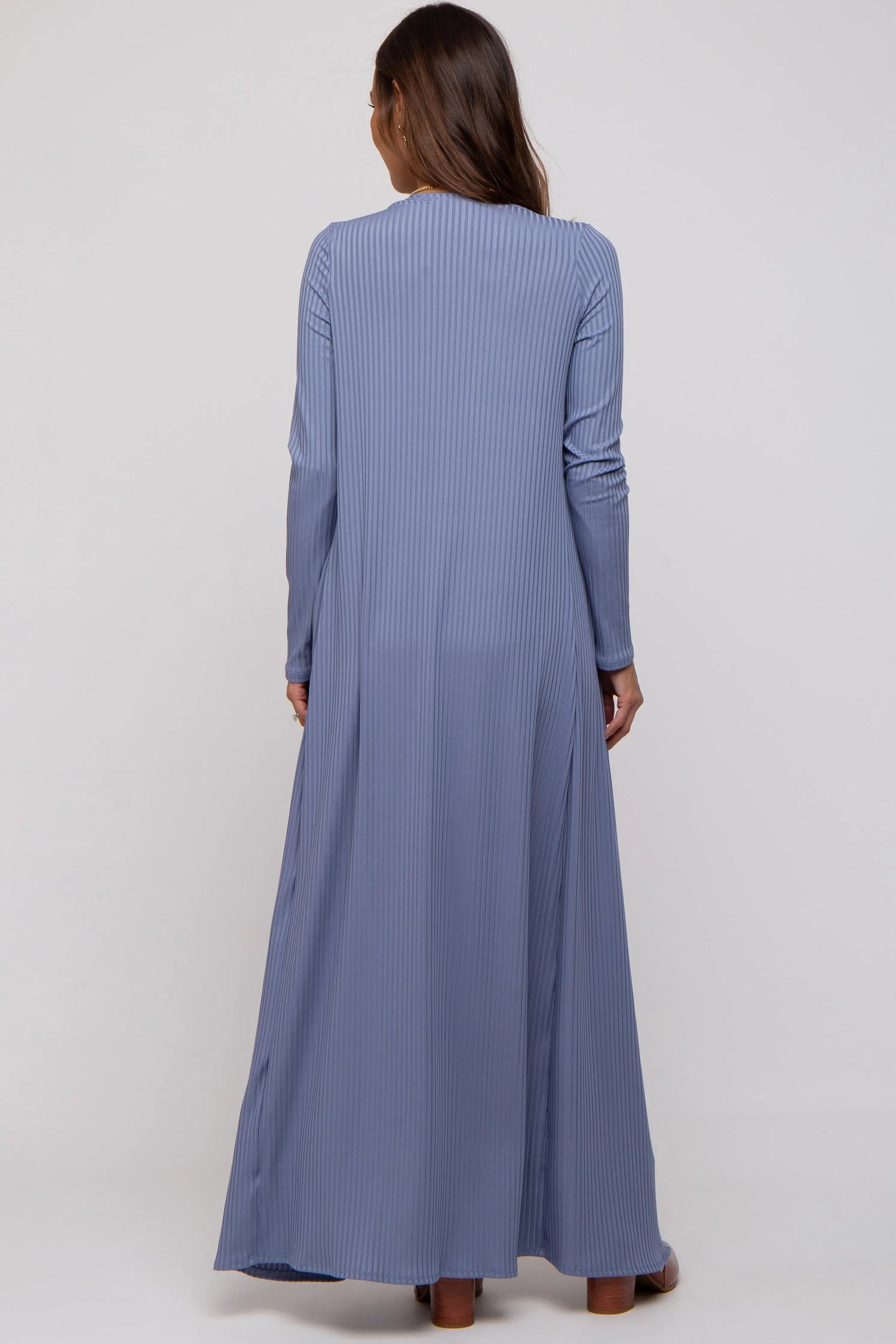 PinkBlush Blue Ribbed Sleeveless Dress Cardigan Maternity Set - 