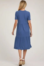 PinkBlush Blue Ribbed Tiered Maternity Midi Dress - 