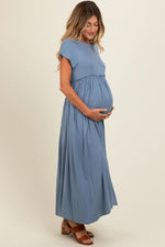 PinkBlush Blue Ruffle Trim Maternity Maxi Dress - 