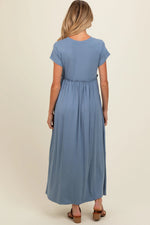 PinkBlush Blue Ruffle Trim Maternity Maxi Dress - 