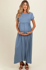 PinkBlush Blue Ruffle Trim Maternity Maxi Dress - 
