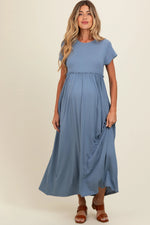 PinkBlush Blue Ruffle Trim Maternity Maxi Dress - 