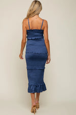 PinkBlush Blue Satin Smocked Fitted Maternity Maxi Dress - 