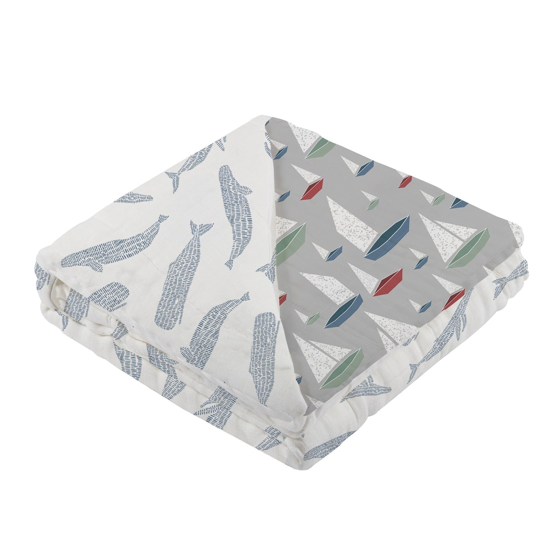 Blue Shadow Whales and Marina Sailboats Bamboo Muslin Blanket for Kids 47 x 47 Inches Newcastle Classics