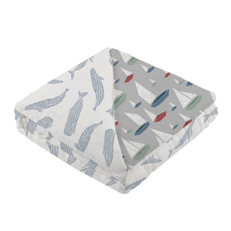 Blue Shadow Whales and Marina Sailboats Bamboo Muslin Blanket for Kids 47 x 47 Inches Newcastle Classics