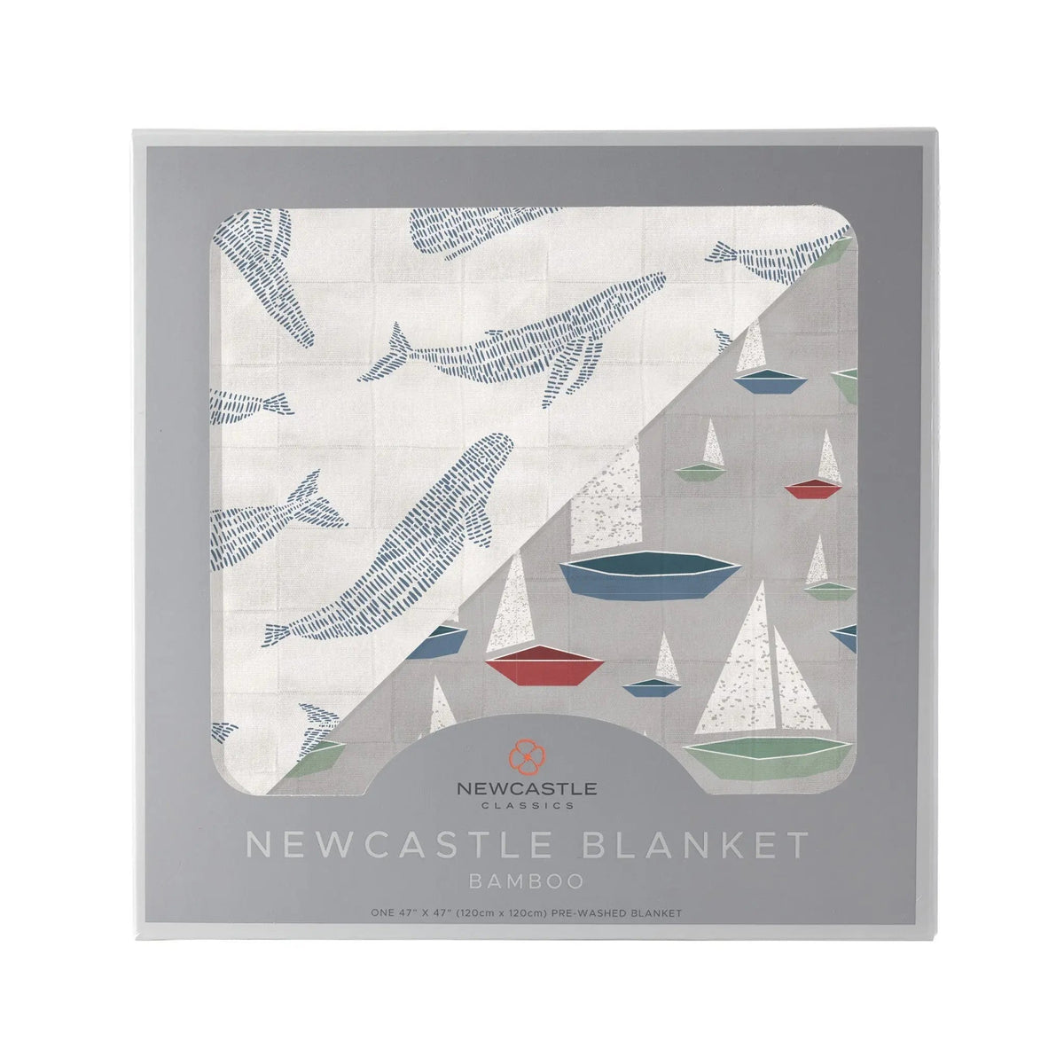 Newcastle Classics Blue Shadow Whales and Marina Sailboats Bamboo Newcastle Blanket - 