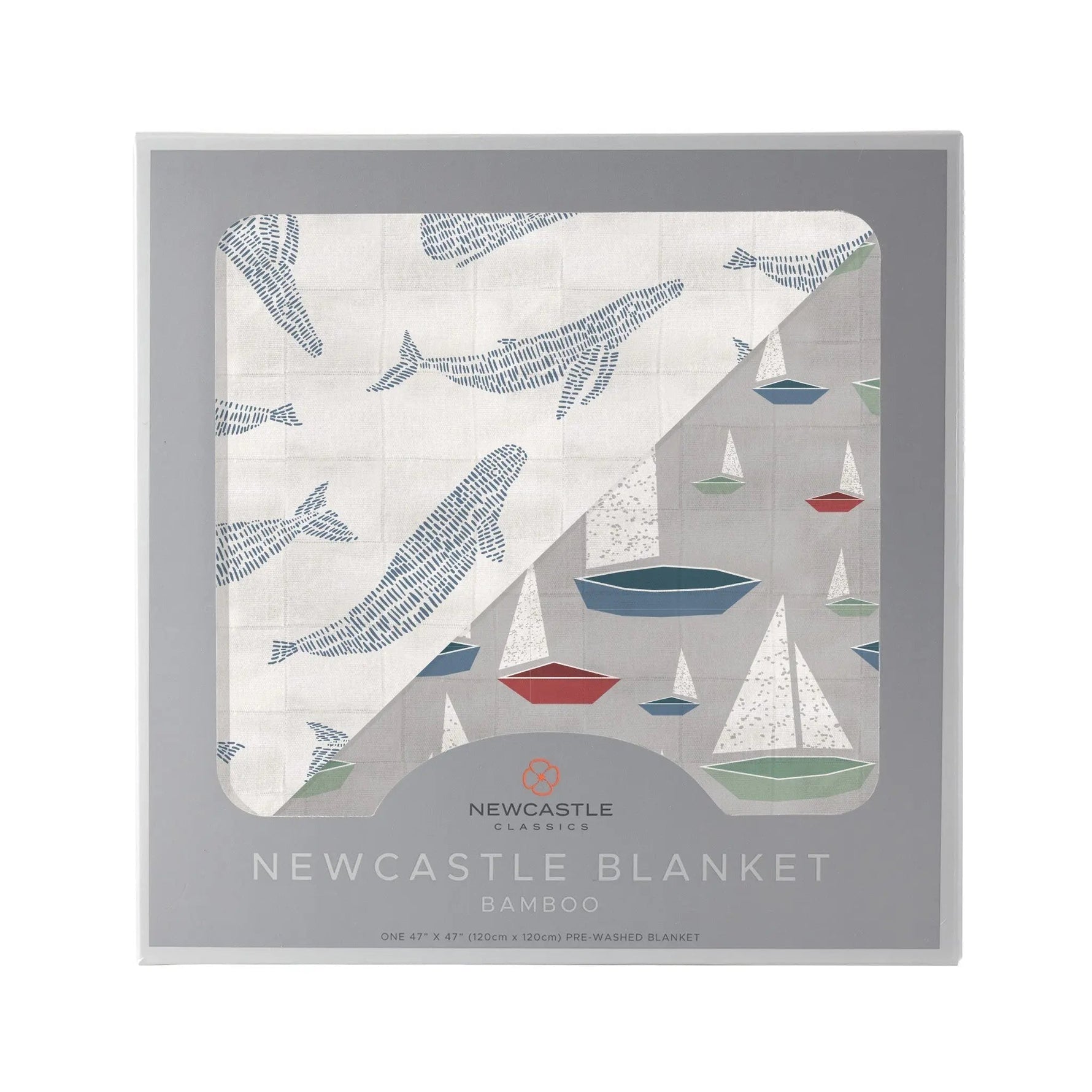 Newcastle Classics Blue Shadow Whales and Marina Sailboats Bamboo Newcastle Blanket - 