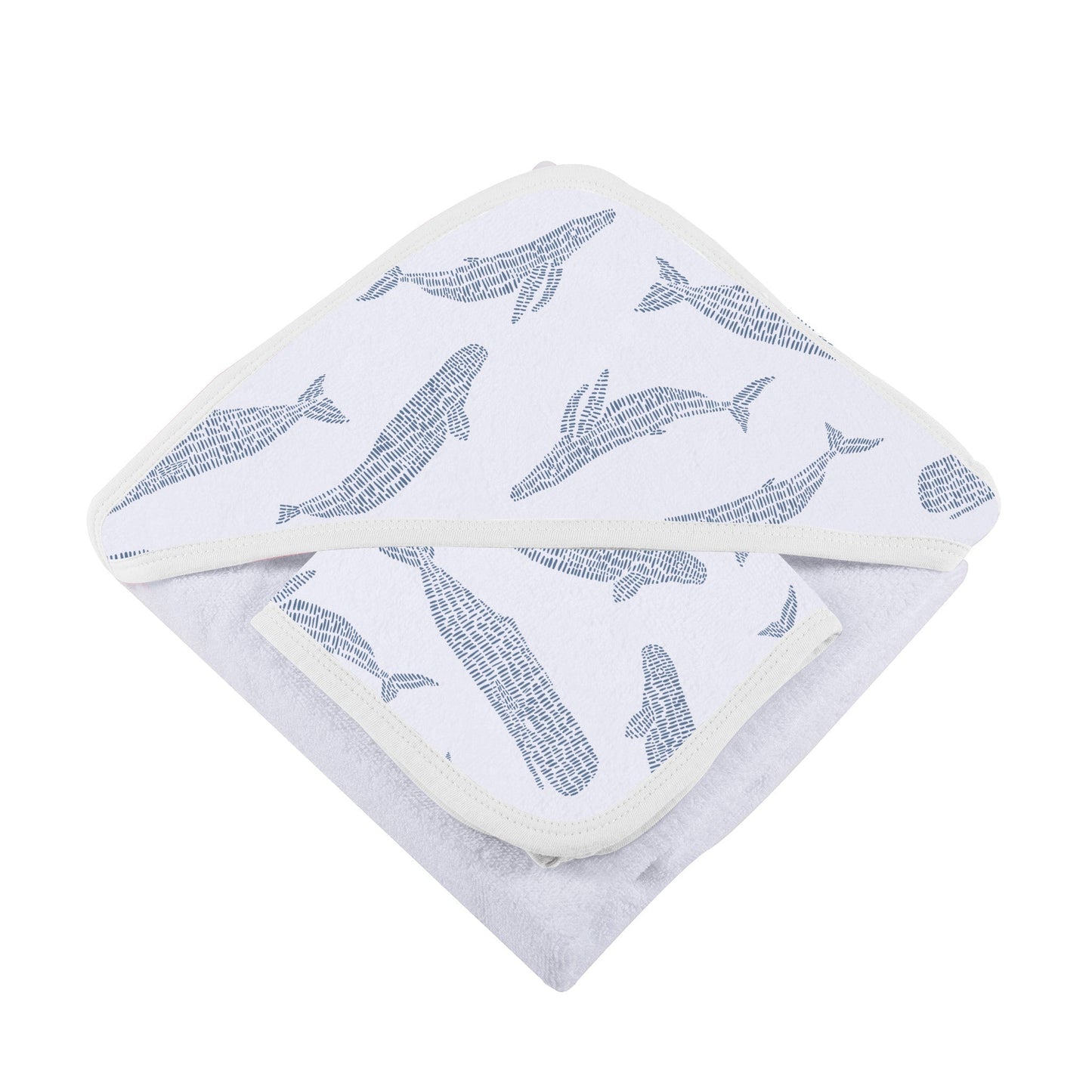 Blue Shadow Whales Bamboo Hooded Towel and Washcloth Set for Kids Newcastle Classics
