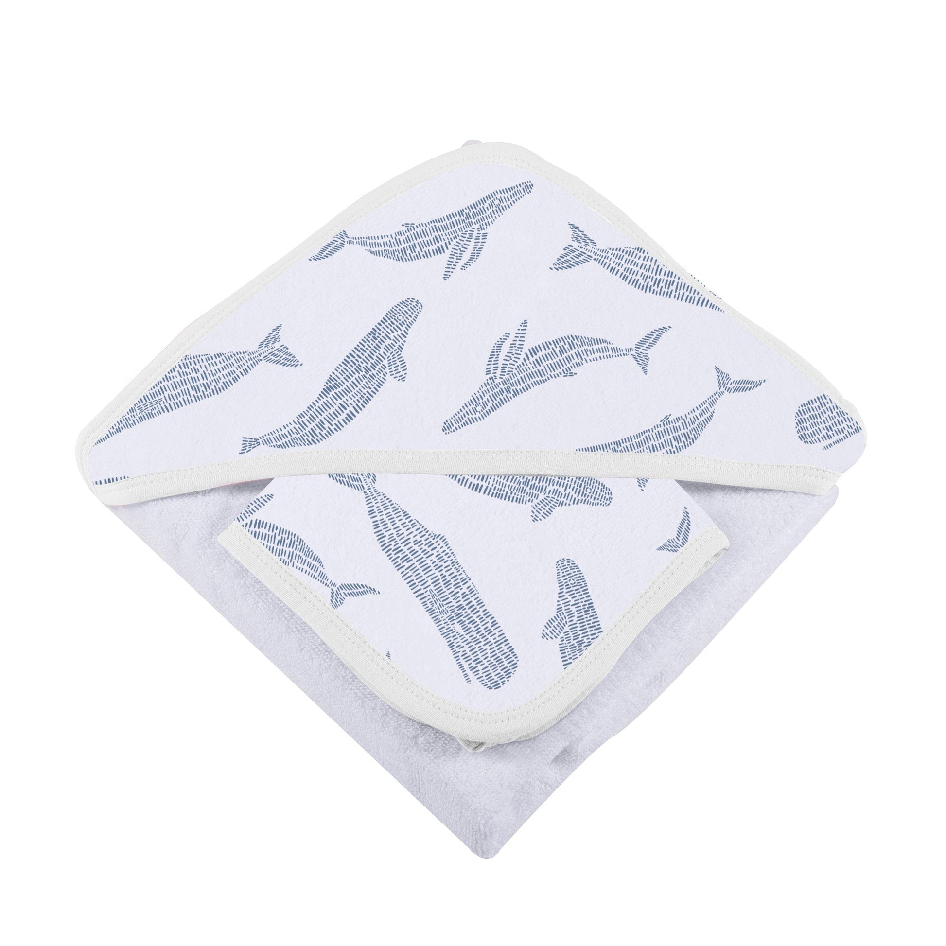 Blue Shadow Whales Bamboo Hooded Towel and Washcloth Set for Kids Newcastle Classics