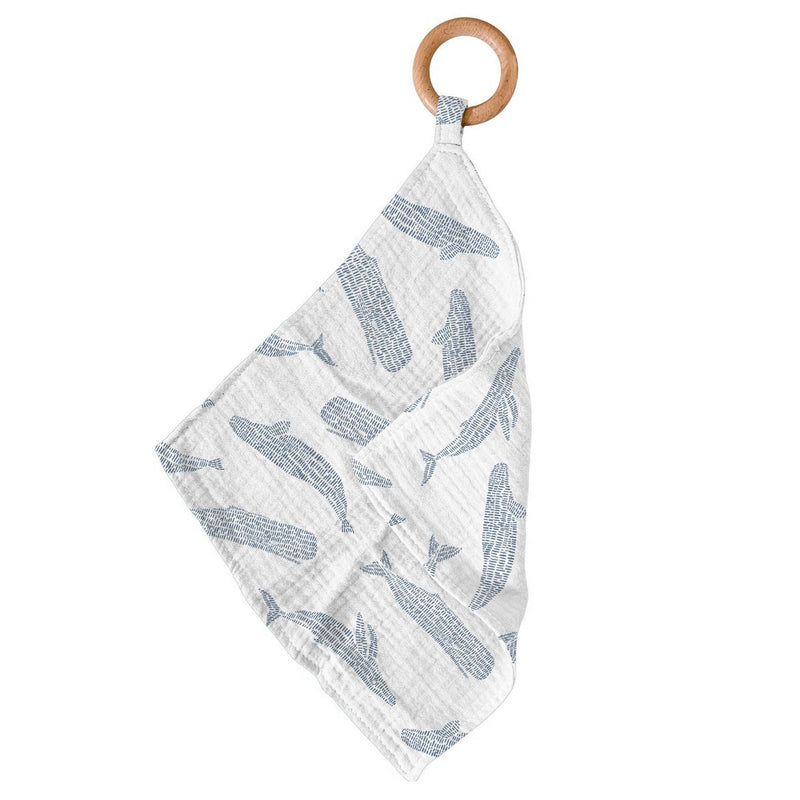 Blue Shadow Whales Bamboo Newcastle Teether with Removable Beach Wood Ring Newcastle Classics