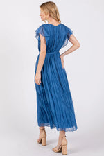 PinkBlush Blue Short Sleeve Crinkle Self Tie Dress - 